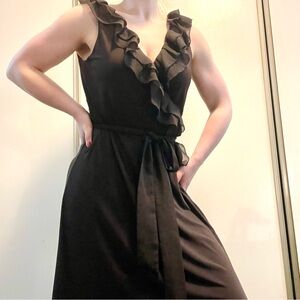 Suzi Chin for Maggie Boutiques Brown Ruffle Coquette Wrap Dress